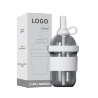 Gobelet à paille Tritan 540 ml sans BPA, résistant à l'eau bouillante, transparent, avec couvercle pour boire directement, pour café et jus
