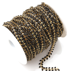 Cadena de acero inoxidable de doble cara con cuentas negras y blancas para decoración de prendas H1307 - Product Image 1