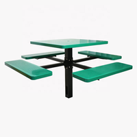 Table de pique-nique piédestal en acier commerciale publique extérieure avec banc restaurant école à l'extérieur table et chaise en métal robuste
