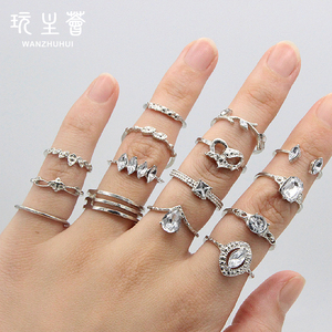 Anillos de moda Vintage baratos para mujer, anillos geométricos de plata con diamantes de circón, conjuntos de joyas elegantes chapadas en oro - Product Image 6