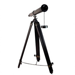 Télescope antique en laiton sur trépied en bois, style astronomique rétro, télescope nautique vintage décoratif pour la maison - Product Image 1
