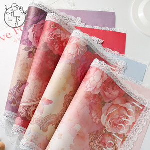 Papier d'emballage floral en dentelle française, papier d'emballage pour bouquet imprimé « Love <span class=keywords><strong>Forever</strong></span> » pour fleuristes, Saint-Valentin, mariage - Product Image 3