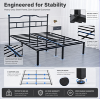 Robuster Metallbettrahmen Einzelgröße Stahlkonstruktion mit Kopfteil Kein Boxspringbett Erforderlich Schwarz für Zuhause