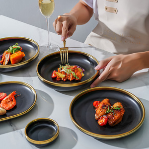 Utensilio de cocina de cerámica de porcelana blanca con borde dorado de lujo de alta calidad, plato, cuenco, Kits completos, juego de <span class=keywords><strong>vajilla</strong></span> - Product Image 6