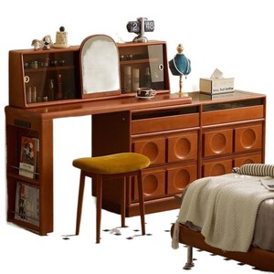 Table de maquillage vintage en bois massif avec tiroirs, bureau d'angle pour chambre à coucher, idéal pour petits appartements, style rétro - Product Image 5