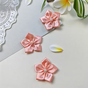 Noeud de ruban de satin en forme de fleur orange rose fait à la main, préfabriqué pour les accessoires de sous-vêtements et la décoration de cadeaux - Product Image 2