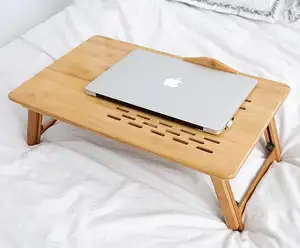 Adjustable Meja Laptop Stand 100% Bambu Meja dengan Kipas Pendingin dan Laci