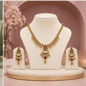 Conjunto de Collar y Aretes Prayom Trendy Chapados en Oro de 22K con Detalles de Perlas de Agua Dulce para Ocasiones de Compromiso y Boda - Product Image 5