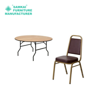 Table pliante ronde pour restaurant, mariage, banquet, événements extérieurs, en bois et métal, SK-ZDZ-F001, pas cher et de qualité.