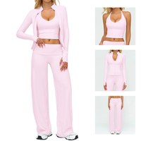 Ensemble de sport 3 pièces pour femme, extensible 4 directions, respirant, pour le yoga et les activités de plein air, avec veste à manches longues et pantalon droit ample