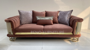 Juego de Sofás Seccionales Acolchados de Lujo para Sala de Estar, Hotel o Taller, Diseño Moderno en Tela con Detalles Dorados, Acero Inoxidable de Alta Calidad - Product Image 3