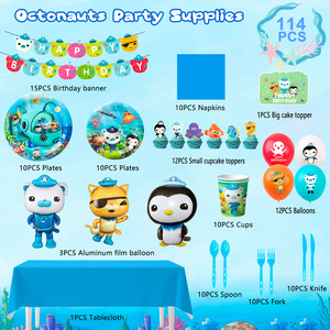 Décorations d'<span class=keywords><strong>anniversaire</strong></span> Octonaut, 114 pièces, ensemble de décorations et de vaisselle d'<span class=keywords><strong>anniversaire</strong></span> Octonaut - Assiettes, serviettes, nappe, ballons, etc. - Product Image 6