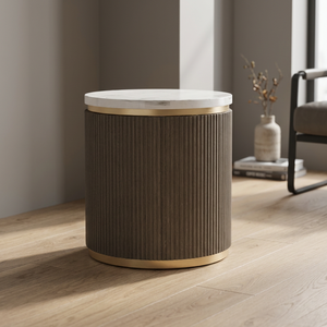 Nara Side <b>Table</b> Solid Mindi Wood with White <b>Stone</b> <b>Top</b> Round Nightstand Luxury End <b>Table</b> for Living Room Bedroom Furniture - Product Image 5