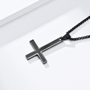 Men's Stainless Steel Inverted <b>Cross</b> Necklace Black Enamel Pendant Fashion Jewelry For Men - Product Image 4
