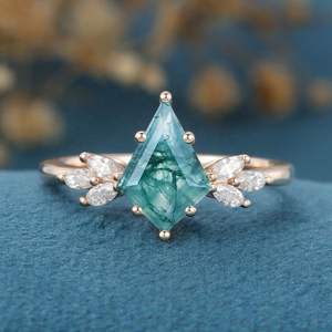 Wholesale Custom 925 Sterling <b>Silver</b> Moss Agate Wedding <b>Rings</b> Luxury Rhodium Plated NGGC Certified Free Logo Confidential Design - Product Image 1