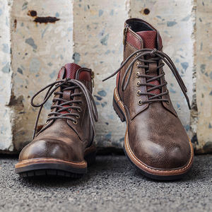 Bottes à lacets pour hommes Maden, en cuir véritable durable, chaussures hautes pour hommes, bout rond, bottes de cow-boy, chaussures de sécurité pour le travail - Product Image 3