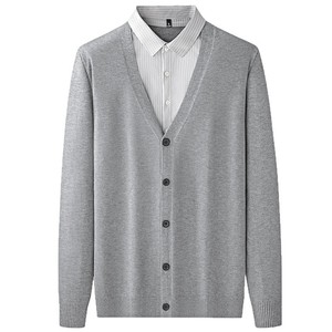 <span class=keywords><strong>Cardigan</strong></span> in Seta Lavorato a Maglia con Scollo a V e Maniche Lunghe, Maglione da <span class=keywords><strong>Uomo</strong></span>, Nuovo Stile Autunno Inverno, Cappotto Business Casual <span class=keywords><strong>Grigio</strong></span> di Tendenza - Product Image 4