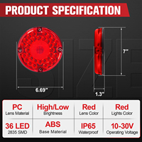 2 feux arrière ronds rouges à 36 LED de 7 pouces avec montage en surface à 4 trous pour camping-cars, camions, remorques, bus, fourgonnettes, 12V, étanches IP65