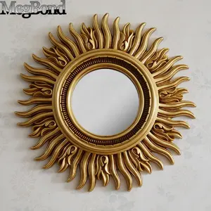 العتيقة الذهب الشمس جولة مرآة حائط مزخرفة لغرفة المعيشة