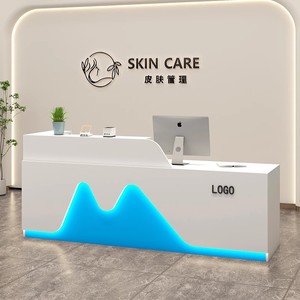 Modern LED Reception <b>Desk</b> with Mountain Shape Light White Front Counter with Logo Space for Beauty Salon Skin Care Clinic - Product Image 2