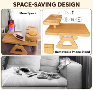 Thân Thiện Với Môi Tre Ghế Cánh Tay Khay Với Người Giữ Cốc, Đa Năng Không Trượt Sofa Tay Vịn Tổ Chức - Product Image 3