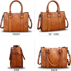 Bolso Tote de Cuero Genuino para Mujer, Estilo Vintage, con Asa Superior, Bandolera, Bolso de Hombro, Bolso Tipo Satchel Resistente - Product Image 5