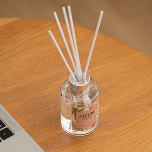 Aikun MOQ30pcs Blue White 80ml Round Glass <b>Bottle</b> Floral Box Transfer Logo Custom Scent Aroma Reed <b>Diffuser</b> Set for Online Store - Product Image 2