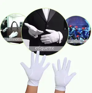 Gants blancs à doigts entiers pour serveur funéraire Sommelier 100% gants de main en coton avec manchette à pression