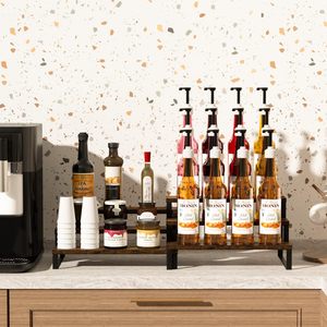 Iron And Wood Combination Shelving <b>Unit</b> 6 Tier Brown Standing Type Durable <b>Storage</b> Rack <b>For</b> <b>Kitchen</b> Cosmetic Display - Product Image 4