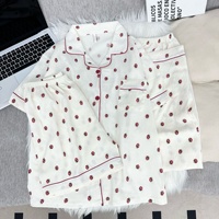 Nouvel ensemble trois pièces de pyjama pour femme en coton nuage style coréen, imprimé fraises, style mignon, été, fabrication ODM, vêtements d'intérieur