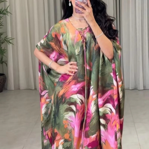 Nueva llegada: Abaya con mangas abullonadas, estampado tie-dye, cintura ajustable con lazos, estilo islámico, musulmán, turco, Dubai, hermoso. - Product Image 1