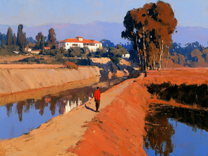 ภาพวาดสีน้ำมันแนววินเทจ ริมคลองชนบท ทิวทัศน์ฤดูใบไม้ร่วง บ้านในชนบท วาดด้วยมือ ขนาดสั่งทำได้ กรอบทอง ภาพศิลปะติดผนังบนผ้าใบ - Product Image 6
