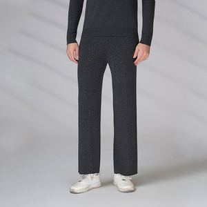 Pantalon de jogging en laine personnalisé pour homme, style vintage, taille élastique, couleur unie, coupe large, tricoté, pour automne et printemps - Product Image 1