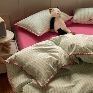 Nouveau A classe couleur tissé tout coton lavé coton contrastant <span class=keywords><strong>personne</strong></span> seule pur coton 3 4 pièces ensemble de literie - Product Image 3