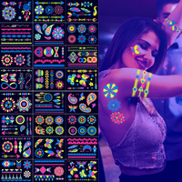 Pegatina fluorescente Luminoso Tatuajes temporales Pegatinas UV Resplandor Fluorescente Toro Tatuaje Impermeable para calcomanías de arte corporal