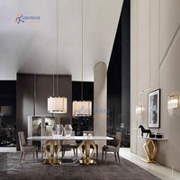 Ensemble de table à manger de luxe en acier inoxydable avec plateau en marbre de style moderne, 8 places avec chaises