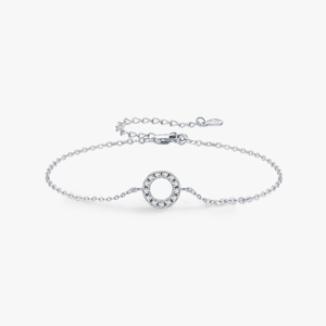 Pulsera de Cadena con Eslabones Redondos Calados de Plata de Ley 925 con Moissanita de Color D para Mujer, Joyería Fina - Product Image 1