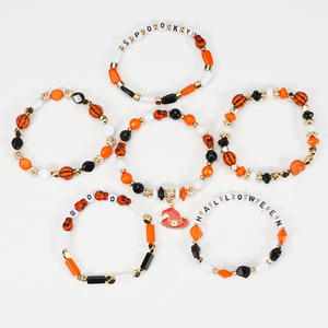 HLC Halloween Pulsera Apilable Multicapa con Murciélagos, Calabazas y Arañas, Hecha a Mano con Cuentas Elásticas de <span class=keywords><strong>Arcilla</strong></span> Polimérica y Cristal, Set de Pulseras para Fiesta - Product Image 5
