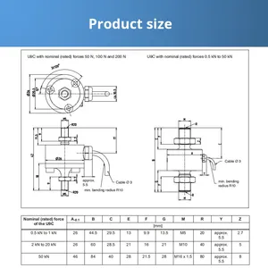 Sensor de Celda de Carga HBM, Precisión del 0.02%, Alimentación de 220V, -20~60°C, Pesaje Industrial, U9C/1/2/5/10/20/50KN, Salida Analógica, U9C, U9C 50N, Fuerza - Product Image 4