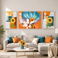 Ensemble de trois tableaux muraux floraux roses en aluminium, style Art déco botanique, pour salon, chambre, hôtel, intérieurs modernes