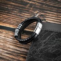 Bracelets en cuir véritable avec fermoir magnétique en acier inoxydable pour hommes, bracelet en cuir multi-couches, bijoux cadeau