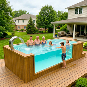 สระว่ายน้ำไฟเบอร์กลาสขนาดเล็กสุดหรู พร้อมหน้าต่างกระจกและอ่างสปาสำหรับเด็ก สีสันปรับแต่งได้ รับประกันสามปี - Product Image 1