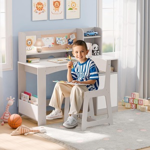 Ensemble de chaises de bureau ergonomiques <span class=keywords><strong>en</strong></span> <span class=keywords><strong>bois</strong></span> gris armoire de rangement inclinable 5-12 ans bureau <span class=keywords><strong>d</strong></span>'étudiant pour l'école des enfants - Product Image 2