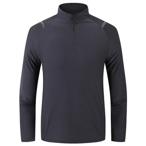 Kaos Olahraga Pria Kerah Tegak Setengah Resleting Lengan Panjang Warna Solid Kualitas Tinggi Terbaru Musim Semi Gugur Activewear ODM - Product Image 3