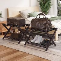 Support à bagages robuste en bois, pliable, à un seul niveau, avec 5 sangles en nylon, gain de place, pour rangement de chaussures, pour portes/salon