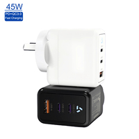 Chargeur rapide GaN 45W avec prise AU certifiée SAA, 2 ports USB-C et 3 ports USB-A, chargeur mural pour ordinateur portable et téléphone portable
