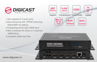 Digicast 4 Kanal H.265 4K/1080P HD Mi Kodlayıcı, Web Yönetimi Desteği ile HTTP HLS SRT Canlı Yayın Destekli