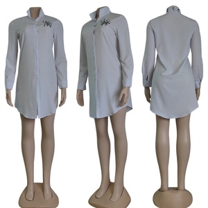 Luxury Brand Women's Clothing Solid Color Simple Embroidered Letter Shirt Dress - Product Image 2