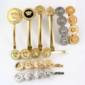 H1004 Beliebte Barock Stil Haar Pins Medaillon Gold Münze Haar Pin Clips Gold Medusa Haarspange Koreanische Haar Zubehör