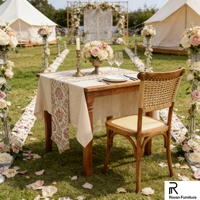 Chaise de salle à manger en résine PP, design empilable, assise en rotin, finition grain de bois, démontable, pour mariage